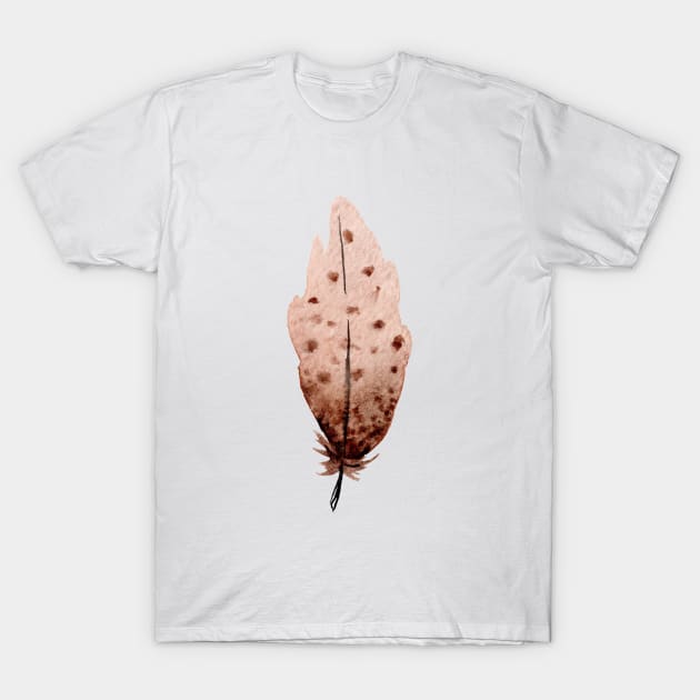 Watercolor brown feather T-Shirt by DreamLoudArt